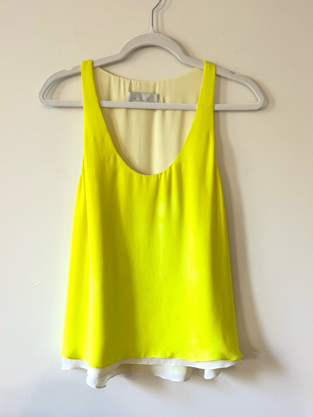 A.L.C. 100% Silk Two-Layer Chartreuse Yellow Tank Top XS